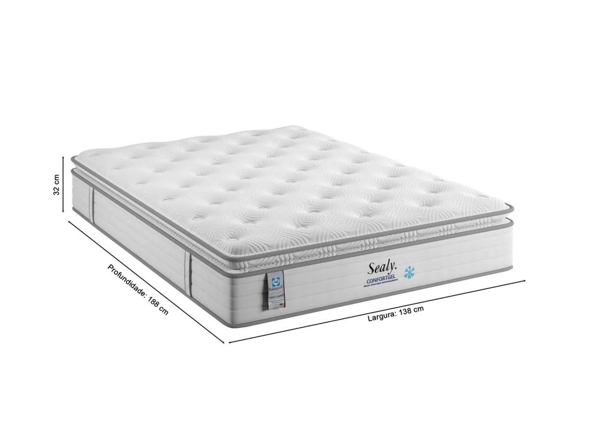 Colchao Casal Sealy Comfort Gel Molas MastePocket 138x188x32 Plumatex — Colchão Casal 138x188x32
