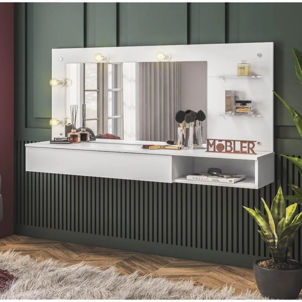 Camarim Penteadeira Suspensa Lumiere Mobler — Branco Fosco