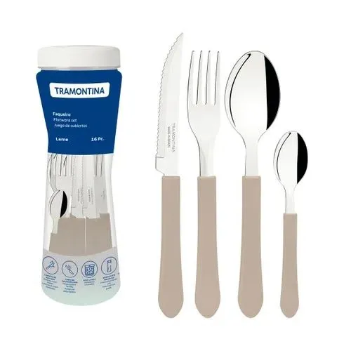 Faqueiro Inox 20 Pecas Leme Cinza Tramontina — Faqueiro 20 Pçs - Cinza