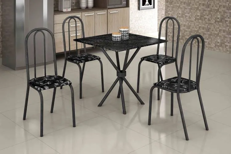 Conjunto Mesa Realeza Tmp MDP Indiana Preto 68x68 Martelado com 4Cds Martelado.Preto Teixeira — Mesa Realeza 68x68 - Martelado Cinza