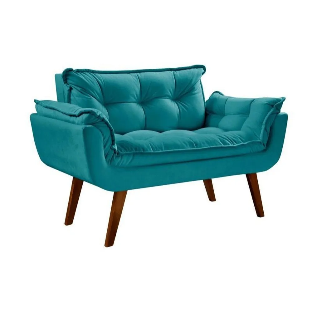 Poltrona Namoradeira Opalla Veludo Suede Vermelho Shalom — Veludo Suede - Azul Turquesa