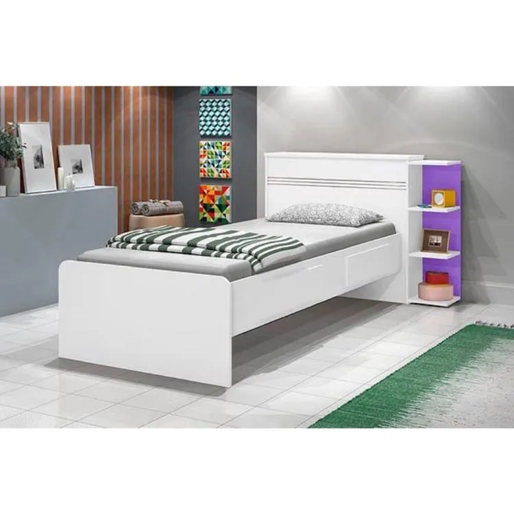 Cama Solteiro Bau Jade com Gavetas Branco.Lilas Flex J&A Moveis — Branco/Lilás - Flex