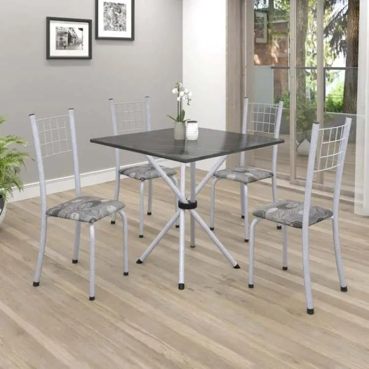 Conj Mesa Dany 100x60 Tmp Pedra 4Cds Branco Soma — Mesa 70x70 Branco - Pedra de Ardosia Preta