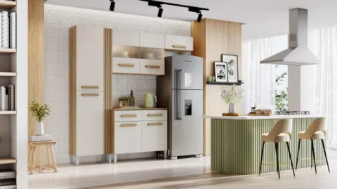 Cozinha Lilian com Balcao Lilian 7P2G Atacama.Off White Aramoveis