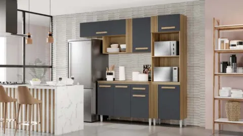 Cozinha Compacta Vitoria com Balcao Naiomi 7P1G Atacama.Grafite Aramoveis