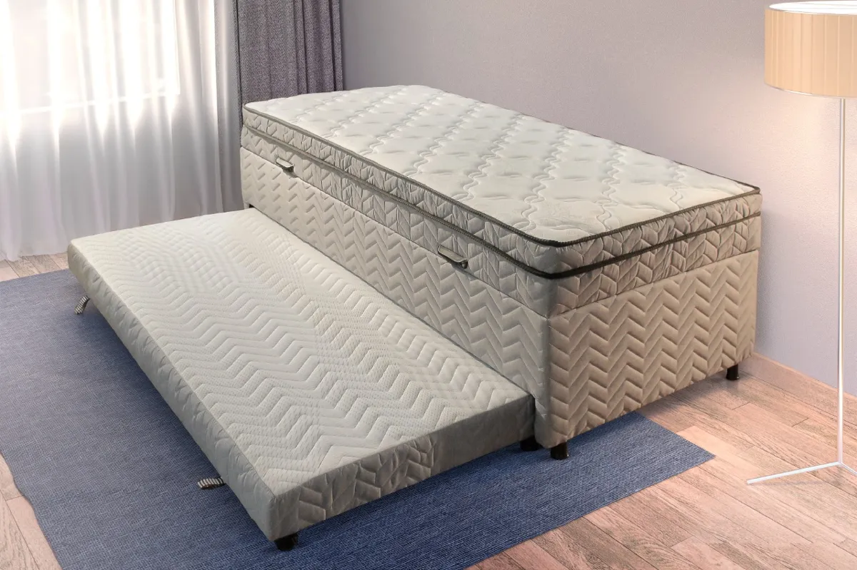 Colchobox Bau Solteiro Sublime Molas com Cama Auxiliar 88x63 Paropas — Colchobox Baú Solteiro com Auxiliar - Prata