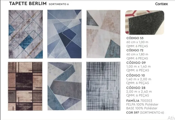 Tapete Berlim 140x200 Sortimento 6 Corttex — Tapete Berlim 140x200 - Sortimento 6