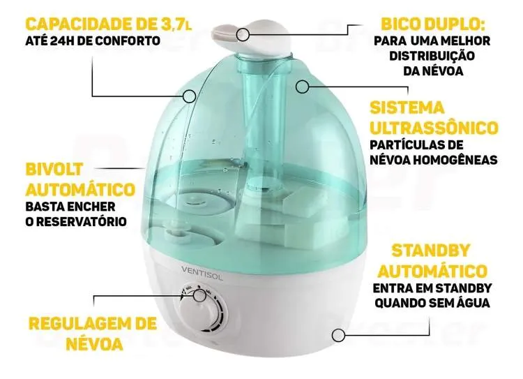 Umidificador de Ar Domestico Premium U 04 3,7L Ventisol — Verde/Branco