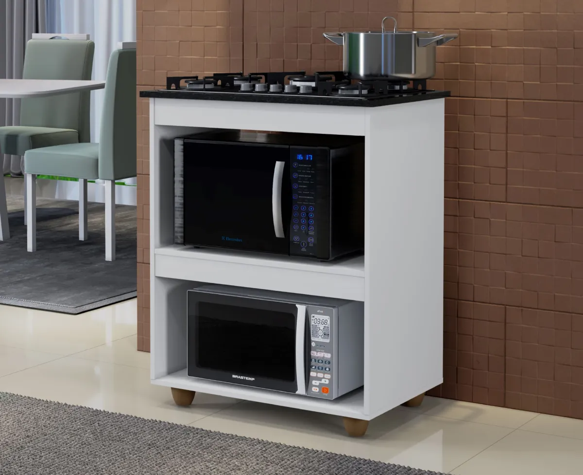 Balcao Turim para CookTop 5 Bocas Branco Kaiki — Balcao Cooktop 5 Bocas - Branco