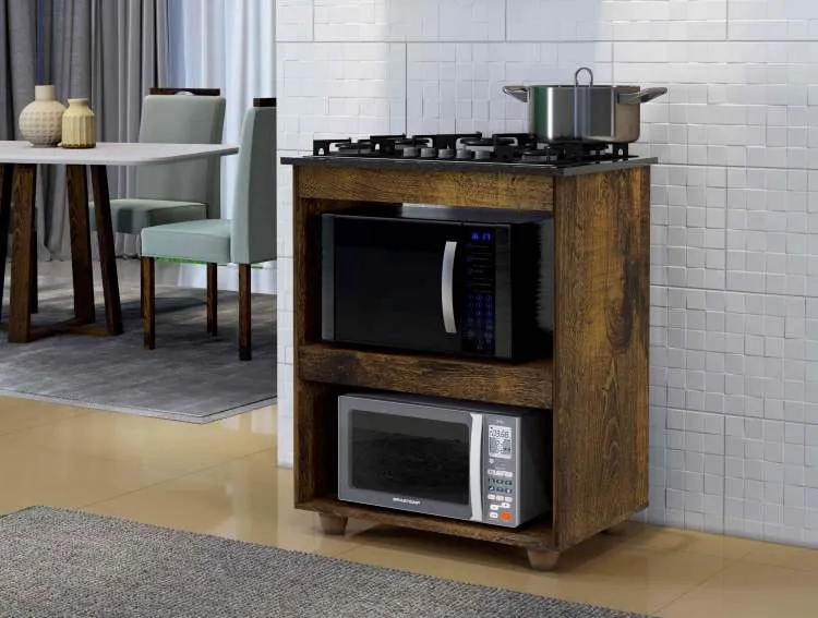 Balcao Turim para CookTop 4 Bocas Branco Kaiki — Balcao para CookTop 5B - Ipê