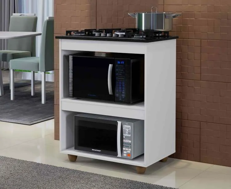 Balcao Turim para CookTop 4 Bocas Branco Kaiki — Balcao para CookTop 4 Bocas - Branco