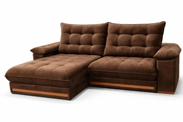 Estofado Retratil Reclinavel Barcelona 210 2x80 mais Braço 25cm Linho Gelo Idealle — Veludo Marrom 17