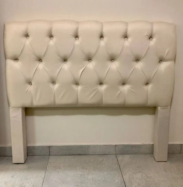 Cabeceira Queen Hera 160 Corino Branco SR Cabec — Veludo Suede - Bege