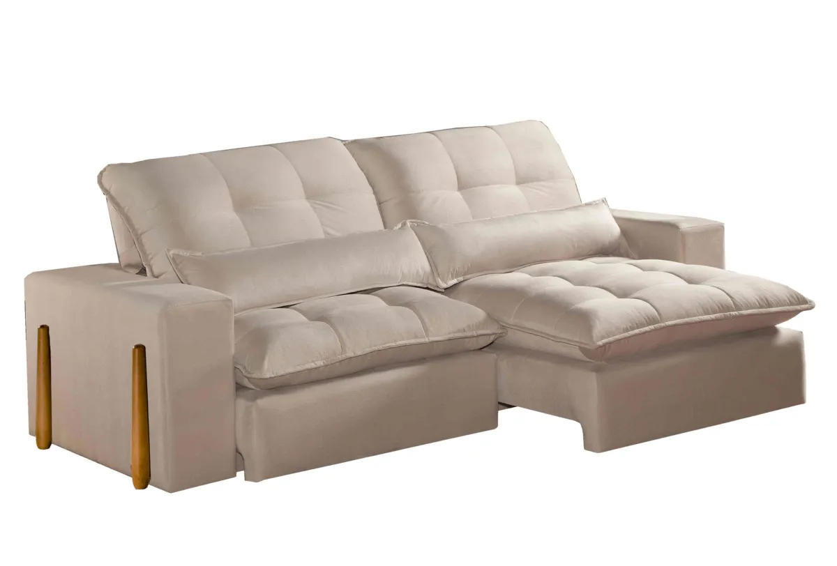 Estofado Retratil Reclinavel Itaoca.Fitipaldi 210 2x80 Veludo Inca Bege Claro 02 Idealle — Veludo Inca - Bege Claro 02