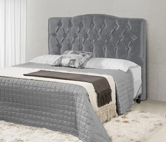 Cabeceira Solteirao Qebec 110 Corino Branco SR Cabec — Veludo Suede - Cinza