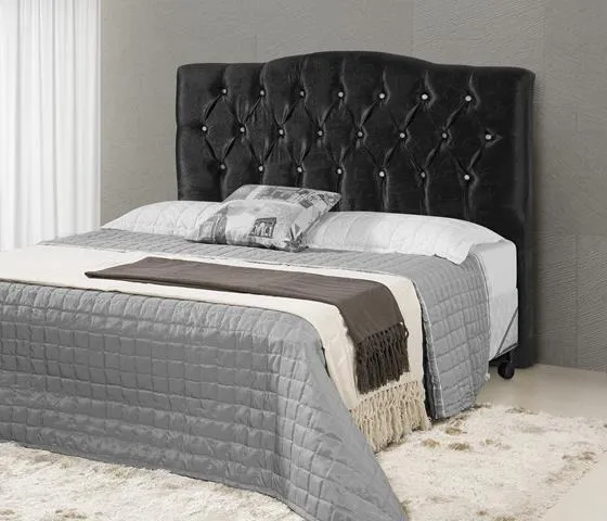 Cabeceira Solteirao Qebec 110 Corino Branco SR Cabec — Veludo Suede - Preto