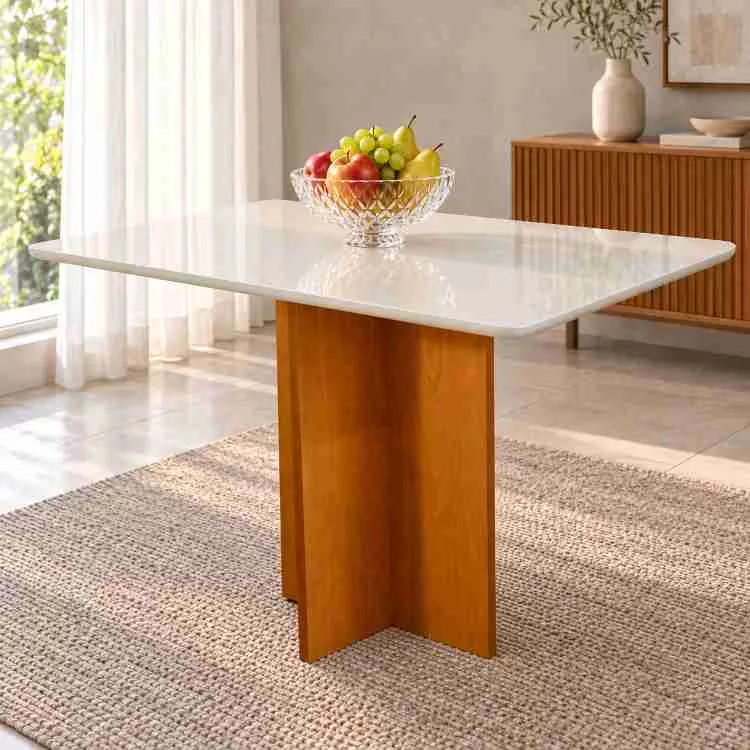 Mesa Moscou 120x80 Tampo MDF e Vidro Cinamomo/Off White Minas Plac — Mesa Moscou 120x80 - Cinamomo/Off White