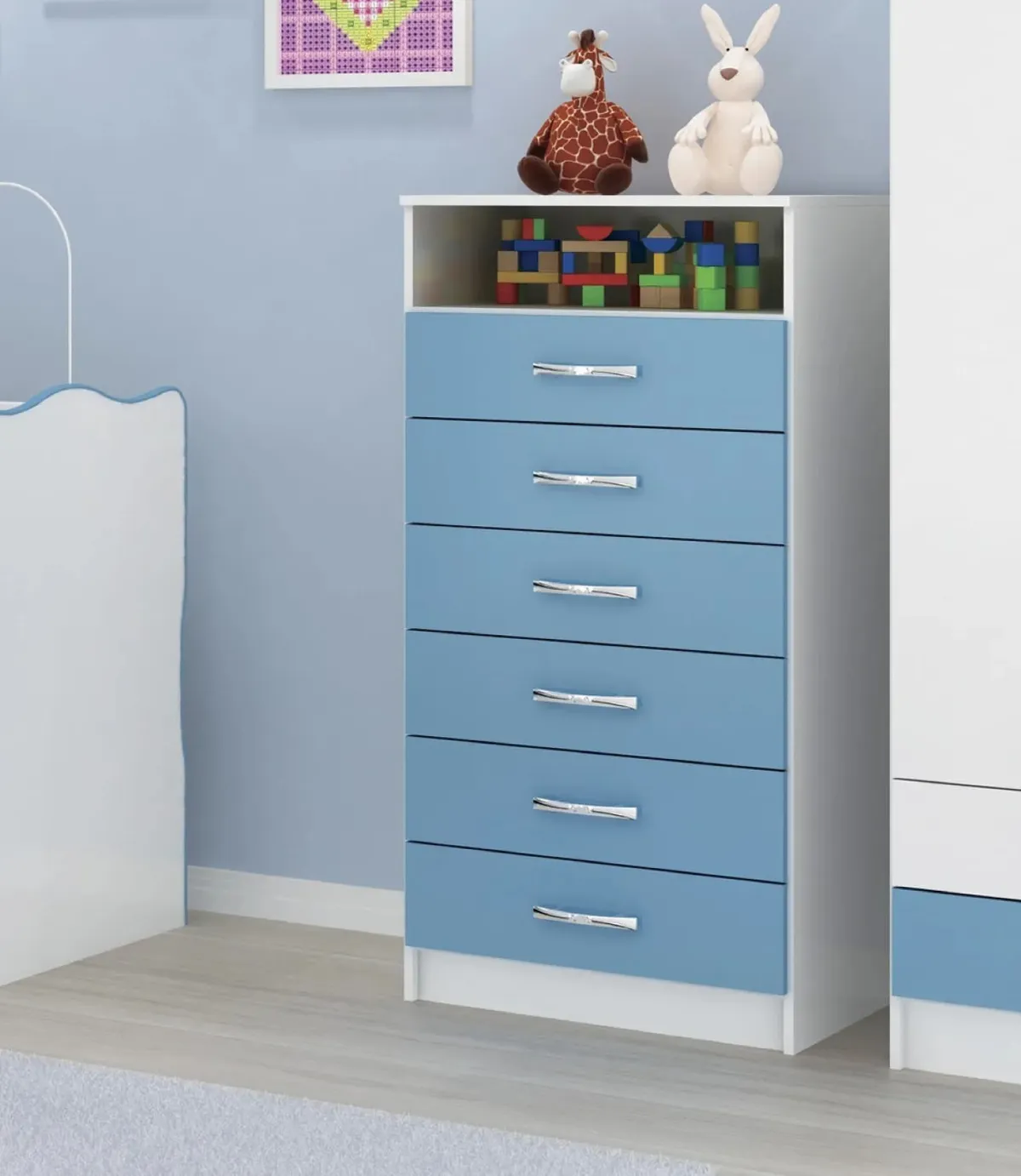 Comoda Padua.Iguaba 6G Rack TV Branco.Azul AS Moveis — Branco/Azul