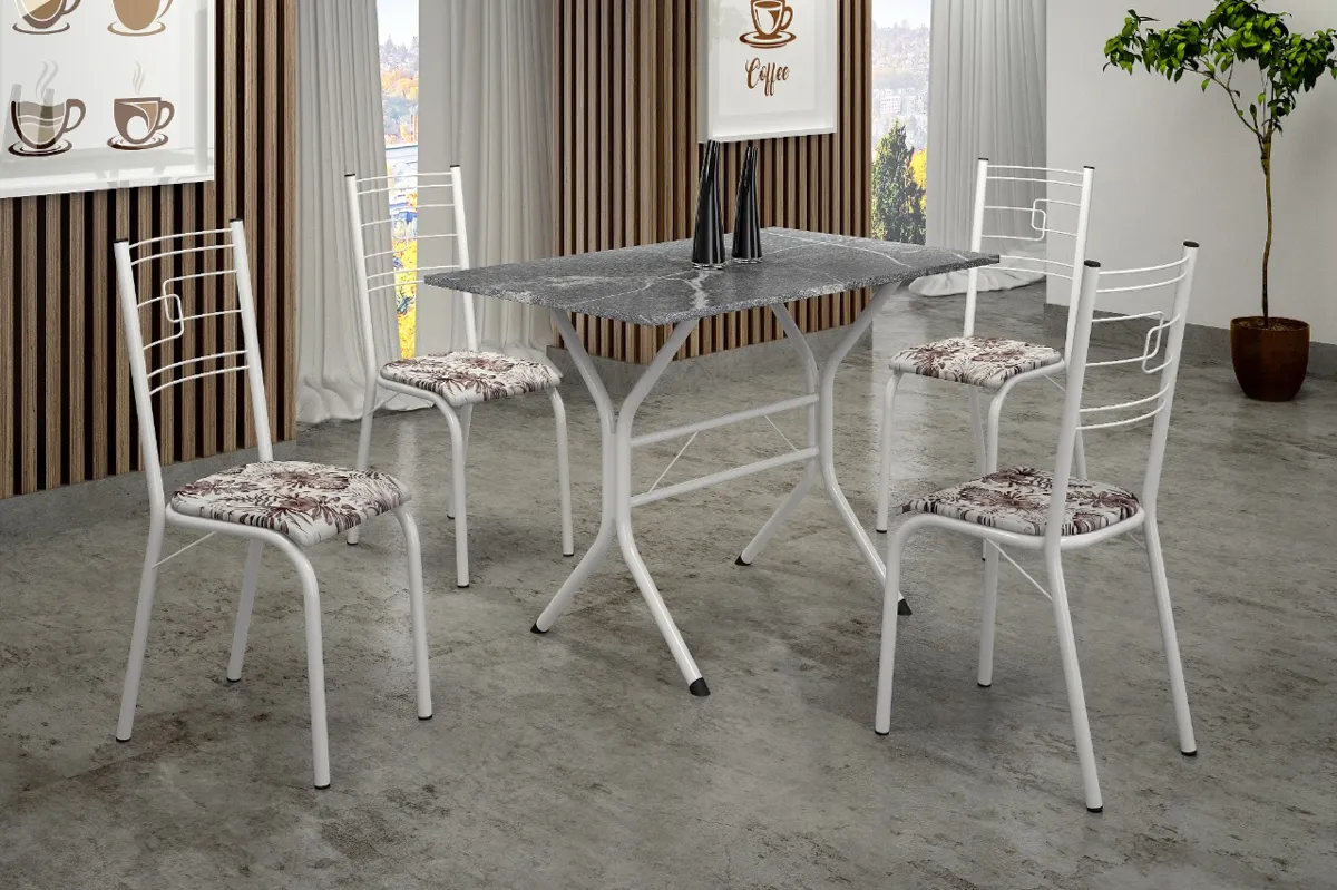 Conjunto Mesa Paraty 120x75 Branco Tmp Indiana Preto com 4 Cds Branco.Primavera Preto Teixeira — Mesa Paraty 120 - Branco