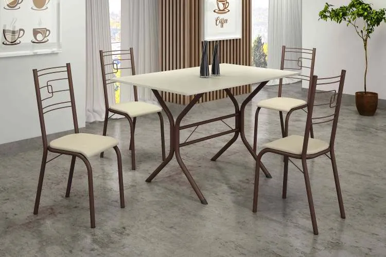 Conjunto Mesa Paraty 120x75 Marrom Tmp Ardosia Off White com 4 Cds Marrom.Creme Teixeira — Mesa Paraty 120 - Marrom/Off White/Creme
