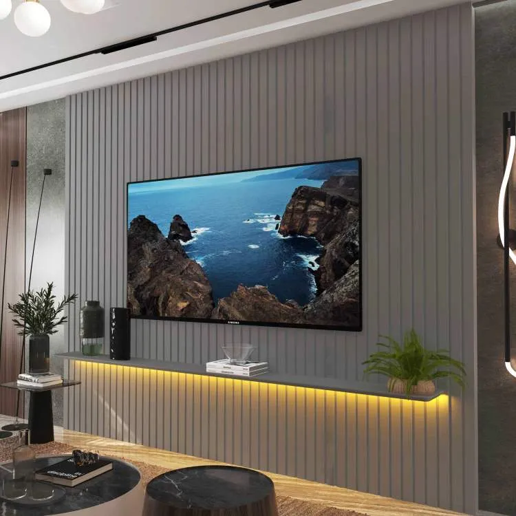 Painel Nobre Ripado 230 1Prateleira com LED Naturale Gelius — Painel Nobre Ripado 230 - Cinza