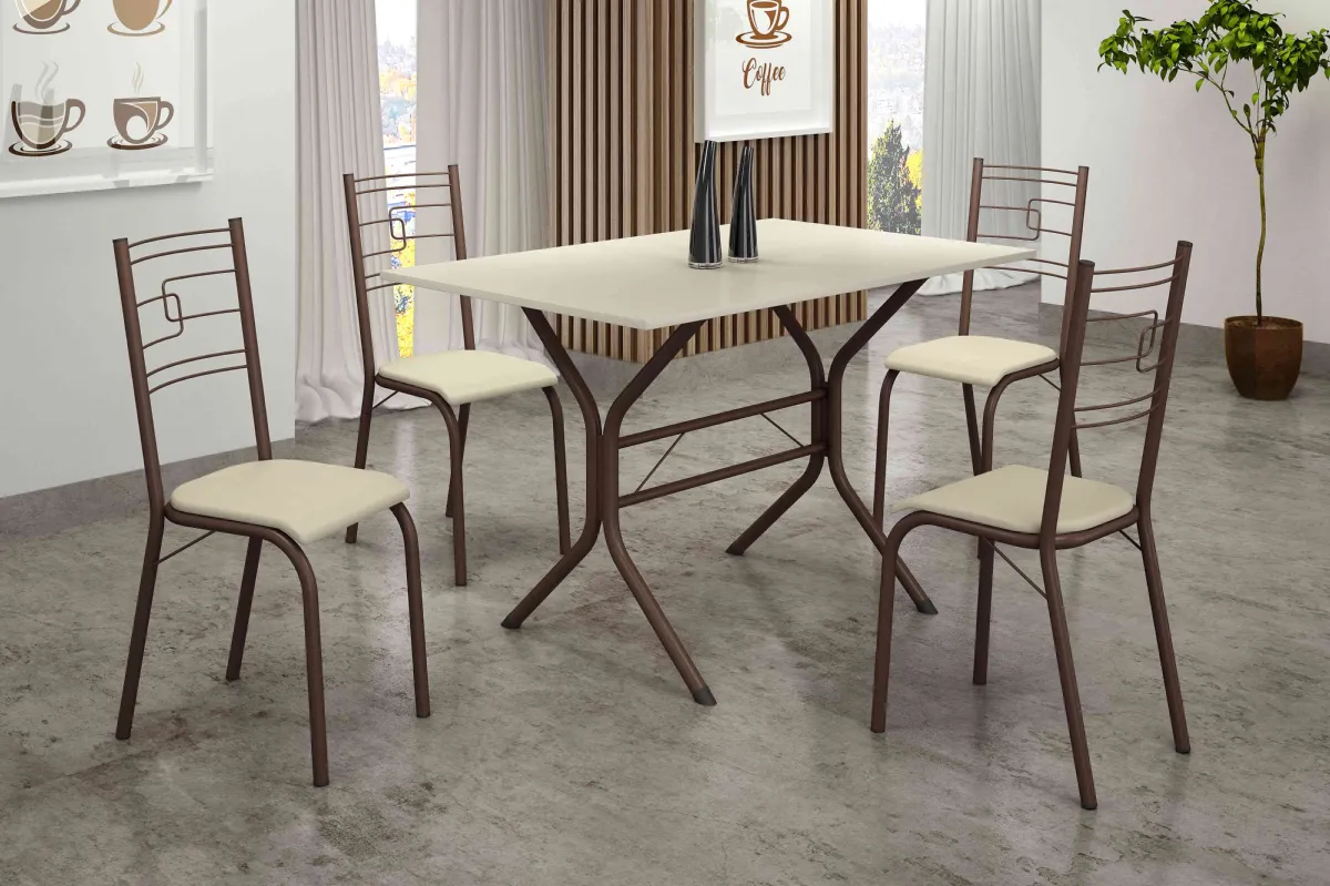 Conjunto Mesa Paraty 120x75 MarromTmp Madeira Off White com 4 Cds Marrom.Creme Teixeira — Mesa Paraty - Tmp Madeira 120 Marrom/Creme