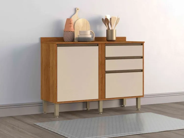 Aereo Cozinha Perola 120 1P2N1G Branco Salleto — Balcão Pérola 120 2P2G - Cinamomo/Off White