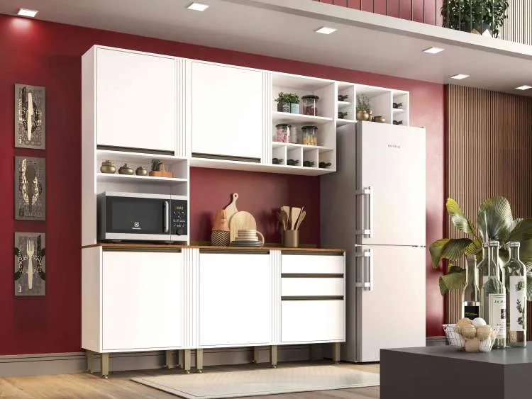 Aereo Cozinha Perola 120 1P2N1G Branco Salleto — Cozinha Pérloa 4Pçs - Visualização Externa