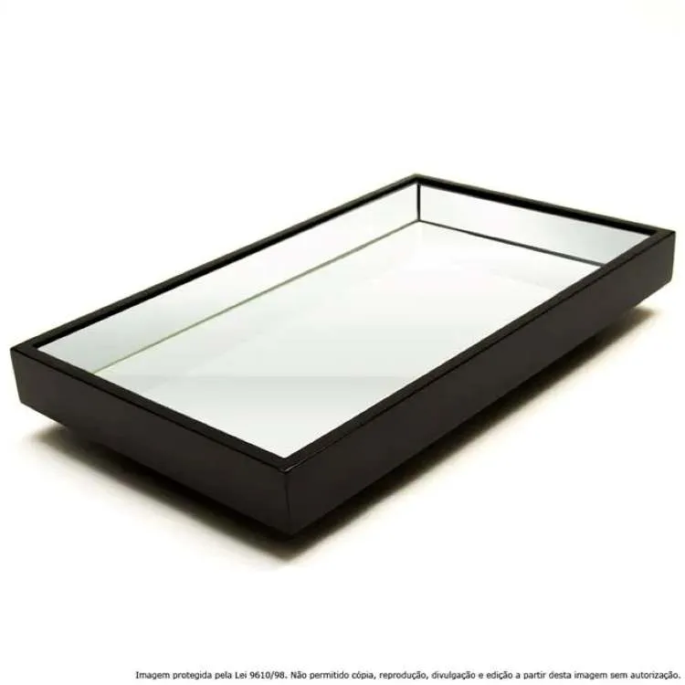Bandeja Decorativa de Madeira Laminado Laca Branco Interior Espelhado Dias Rep — Café
