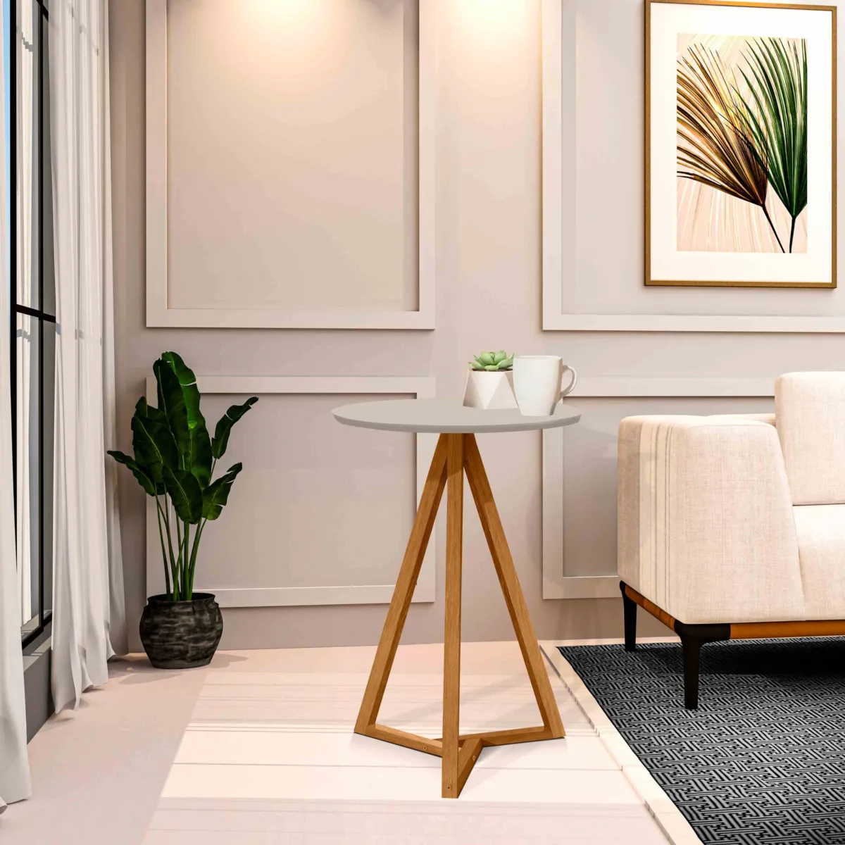 Mesa Lateral Classic Branco.Nature Tebarrot — Off White / Nature