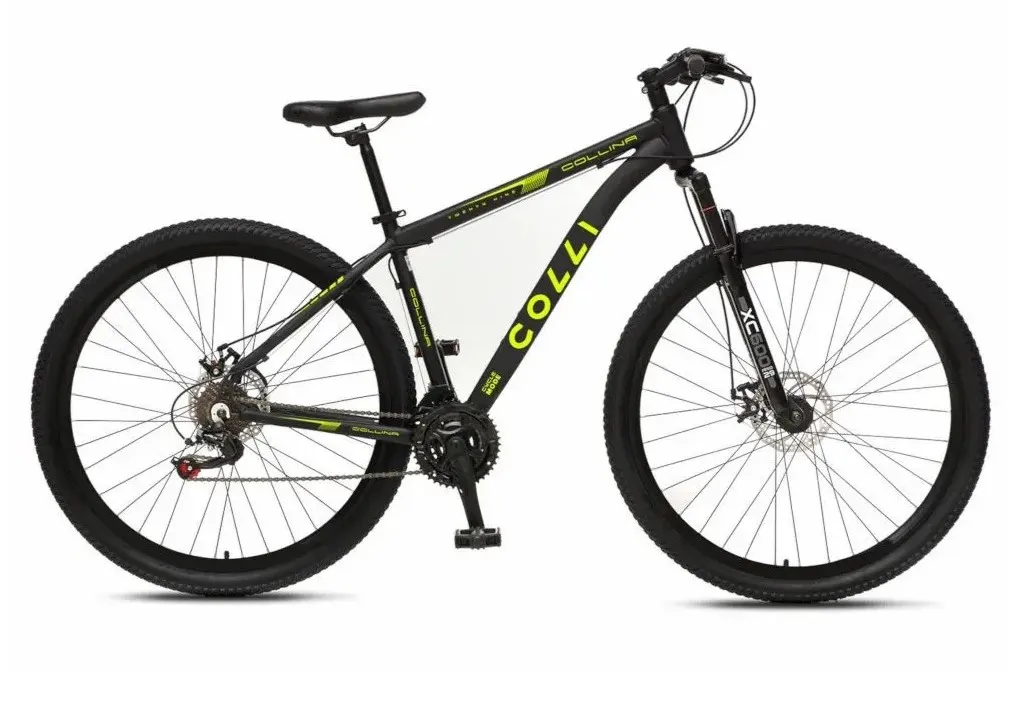 Bicicleta Colli Collina Aro 29 TM 17 Aluminio Cambio Tras Shimano 21V Preto Fosco.Amarelo Neon Cod 672 73D EM Colli — Bicicleta Colli Collina - Preto Fosco/Amarelo