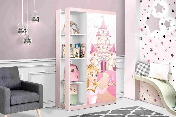 Comoda Lara Princesa 3G1N Branco.Rosa J&A Moveis — Roupeiro Lara Princesa 2P - Branco.Rosa
