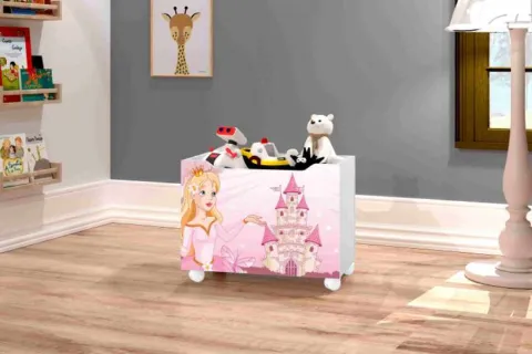 Caixa para Brinquedos Lara Princesa Branco.Rosa J&A Moveis