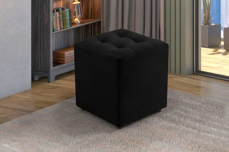 Puff Decorativo Quadrado Veludo Inca 15 Capuccino Idealle — Veludo Inca - Preto 13