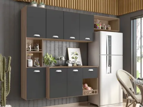 Cozinha Suspensa Mila 7P1G Carvalho Oak.Grafite Poliman