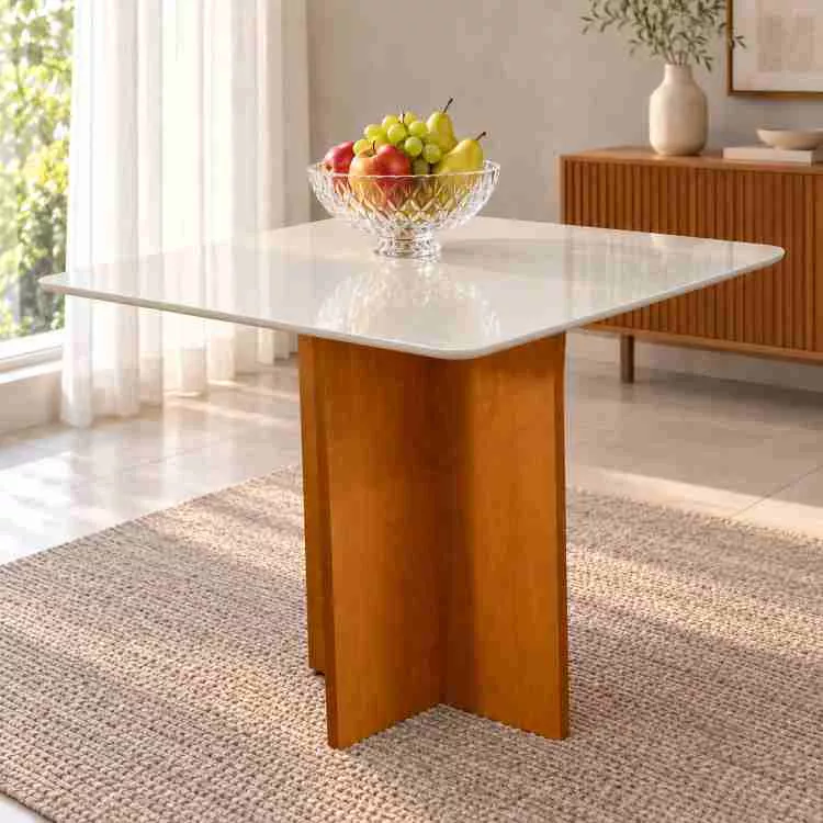 Mesa Moscou 120x80 Tampo MDF e Vidro Cinamomo/Off White Minas Plac — Mesa Moscou 90x90 - Cinamomo/Off White