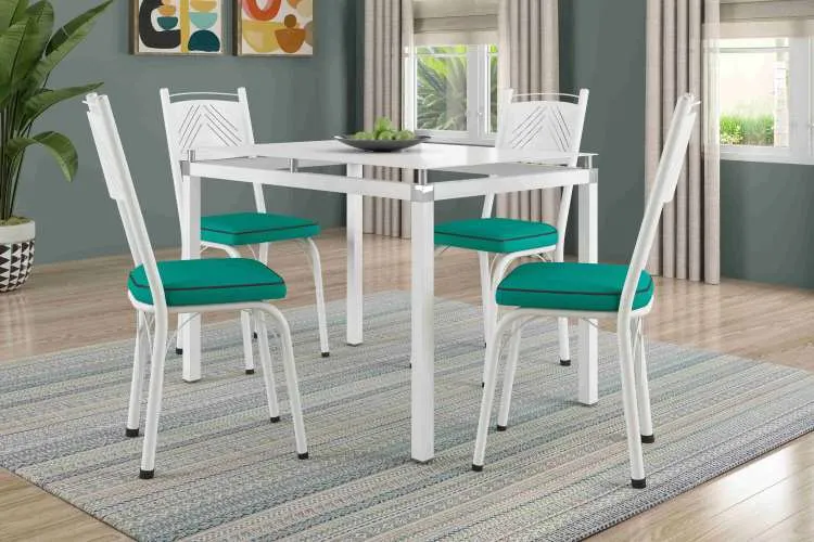Mesa Malva Tmp Vdr 107x73 Base Branco com 4Cd 151 Branco. Estofado.Turquesa Artefamol — Branco/Branco - Estofado Turquesa