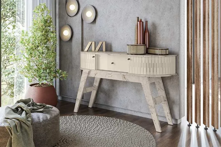 Aparador Estoril 2P1G Calacata.Off White Madetec — Calacata/Off White