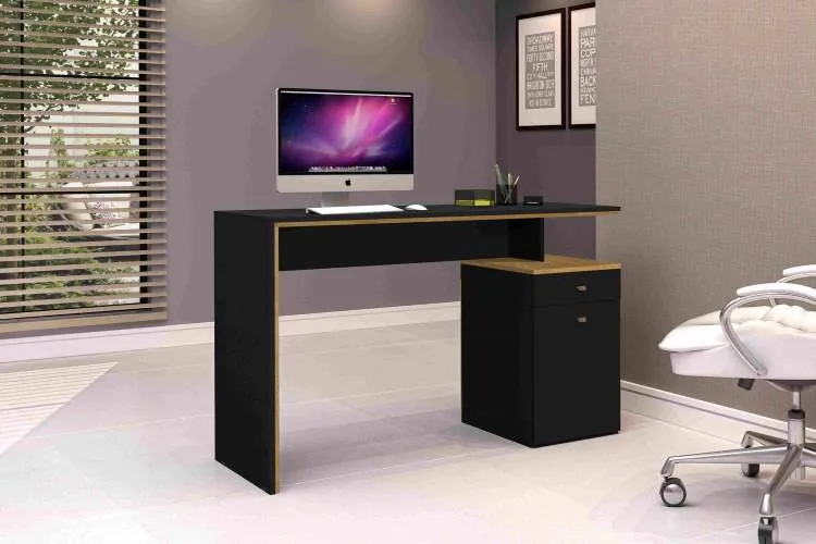 Escrivaninha Office 1P2G Branco.Nature J&A Moveis — Nature/Preto