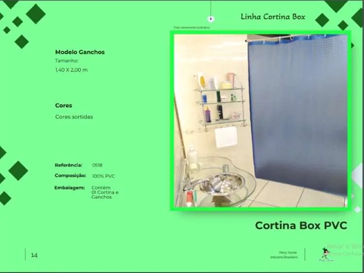 140x200 Sortidas Pena Verde — Cortina Box PVC Comum Lisa
