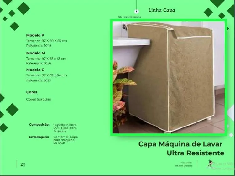Capa Maquina de Lavar Ultraresistente Tam G Pena Verde — Cores Sortidas
