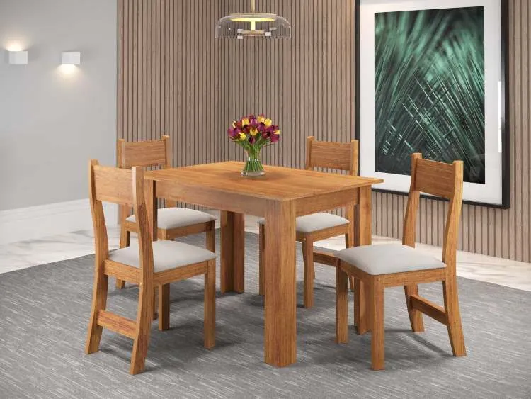 Sala Perla 110x75 Mel com 4 Cadeiras Brisa Mel.Veludo Marfim Viero — Mel - Veludo Marfim