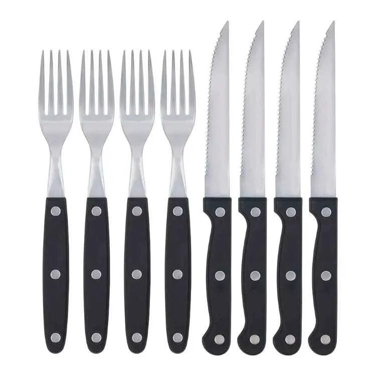 8Pcs Preto Metalurgica Mor — Kit Garfo e Faca