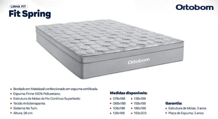Colchao Queen Fit Spring Molas Superlastic 158x198x26 Ortobom — Colchão Queen Fit Spring