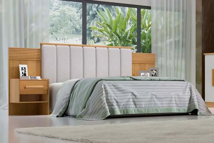 Cabeceira Casal Iris 140 Branco com Detalhe Ripado D Doro — Cinamomo Detalhe Ripado