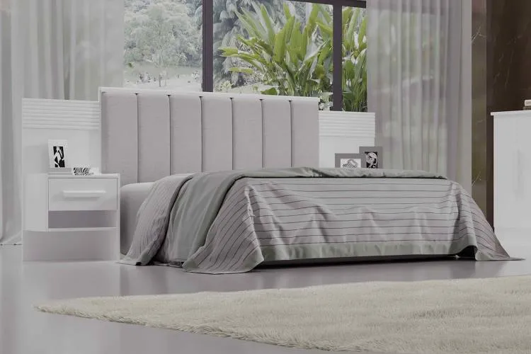 Cabeceira Queen Iris 160 Branco Dt Ripado D Doro — Branco Detalhe Ripado