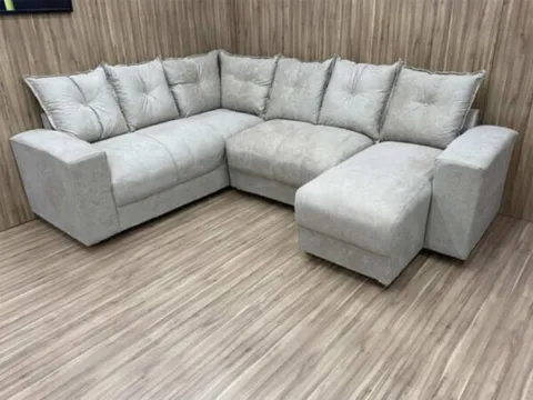 Conj Estof Canto Alice 2x3Lg e Chaise Suede Bege Metalon
