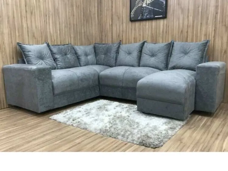 Conj Estof Canto Alice 2x3Lg e Chaise Suede Vermelho Metalon — Veludo Suede - Cinza