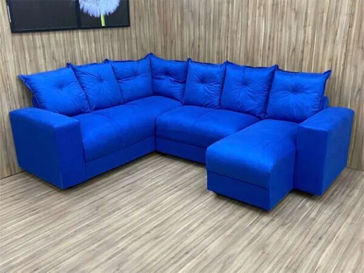 Conj Estof Canto Alice 2x3Lg e Chaise Suede Azul Metalon — Veludo Suede - Azul