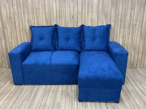 Estofado Lucas 2Lgs com Chaise Suede Azul Metalon